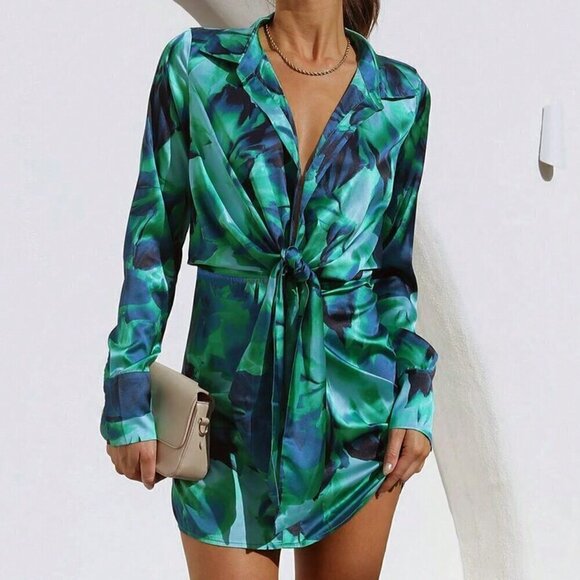 Green Sexy Women's Random Print Long Sleeve Dress - Picture 5 of 6